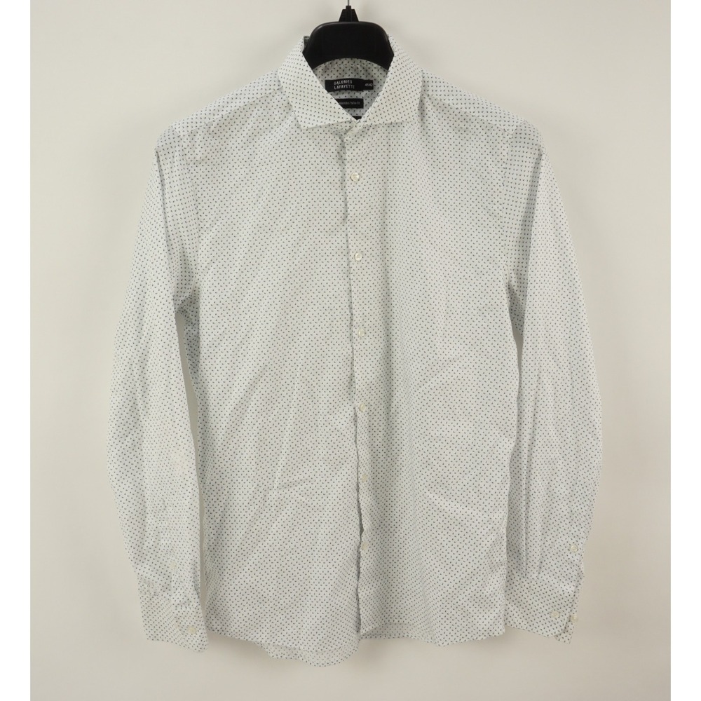 Galeries Lafayette Hopsack Cotton Mens 41 42 Large Slim White Blue Paisley Shirt